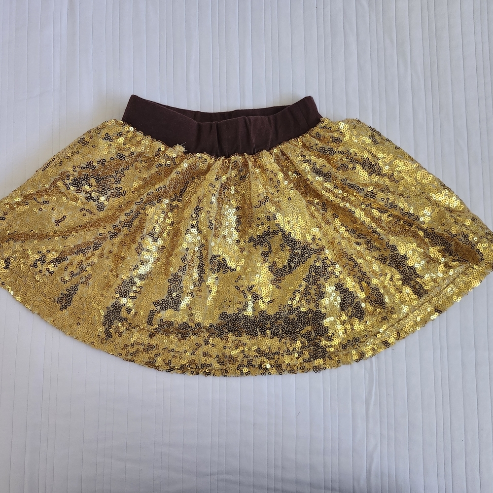 Gold Sequin Skirt with Brown Waistband - Picture 2 of 3